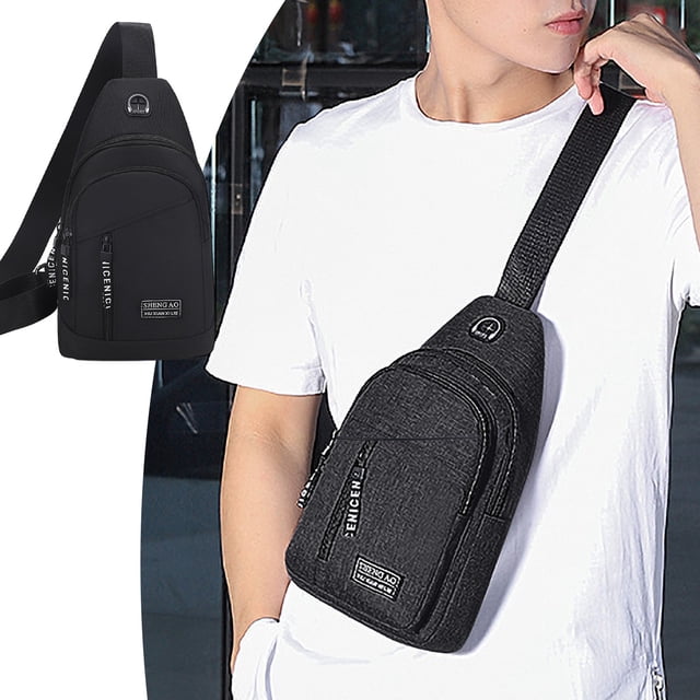 Sac à Bandoulière Imperméable pour Hommes, Sac à Dos Crossbody avec Port de Chargement USB, Sac de Poitrine Polyvalent pour Voyage, Sport, Course, Randonnée, Voyage, Plein Air, Camping