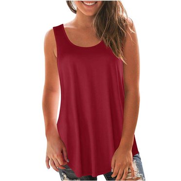 Aqestyerly Women's Sleeveless Solid Color Round Neck Tank T-shirt,Casual Pullover Loose Blouse HWRETIE