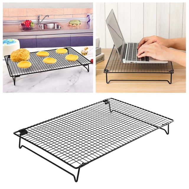 Riforla Multifunction and Multiscene Storage Rack Rack with Collapsible Legs 13.4x9.4inch Steel Baking Rack Stackable Cake Rack Nonstick Cookie Rack for Baked Goods Baking Cooking Roasting Rack Black