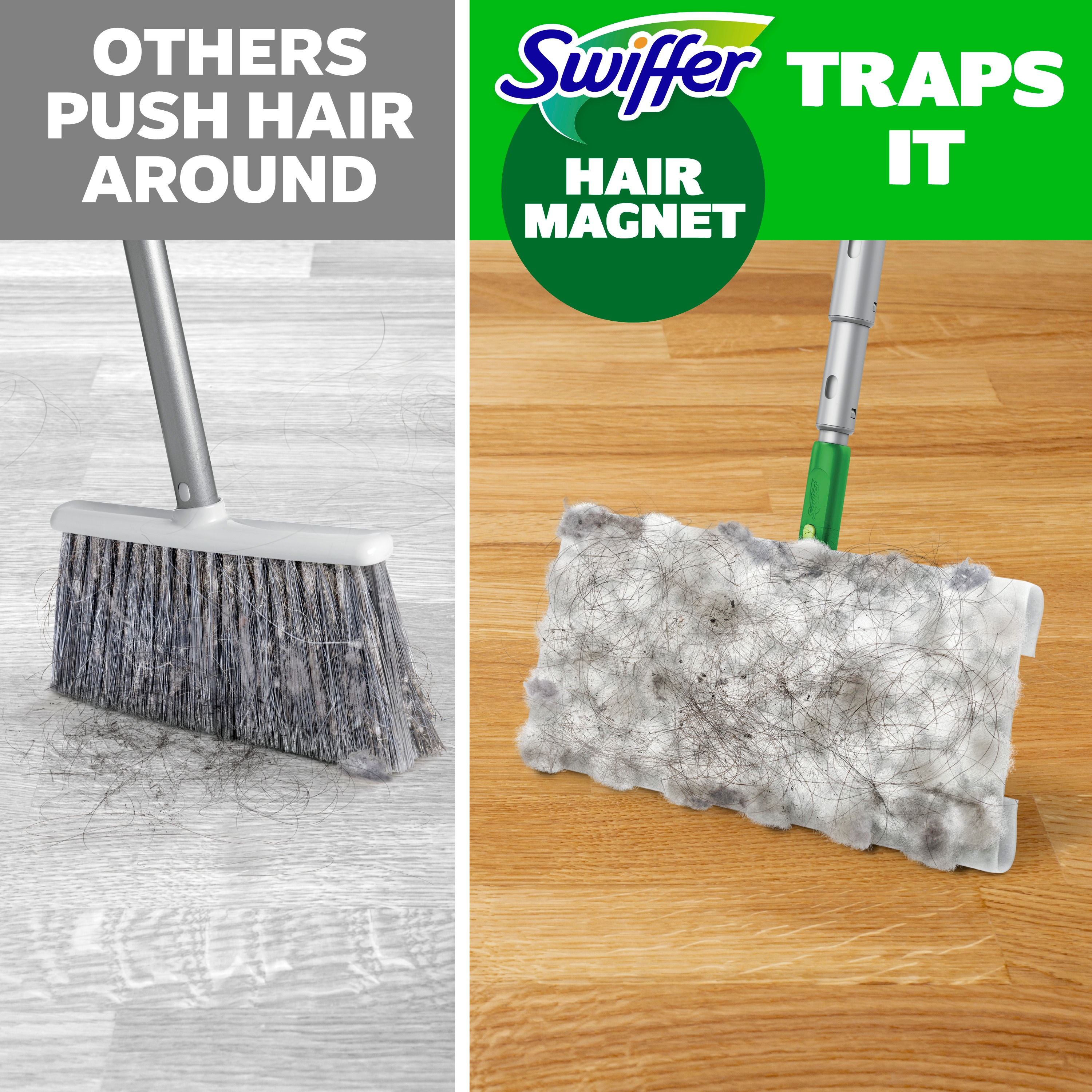 Swiffer Hair Magnet Pro Starter Kit with Collapsible Pole, 6 Hair Magnet Dry Cloths, 2 Bonus Mop & Go Wet Cloths