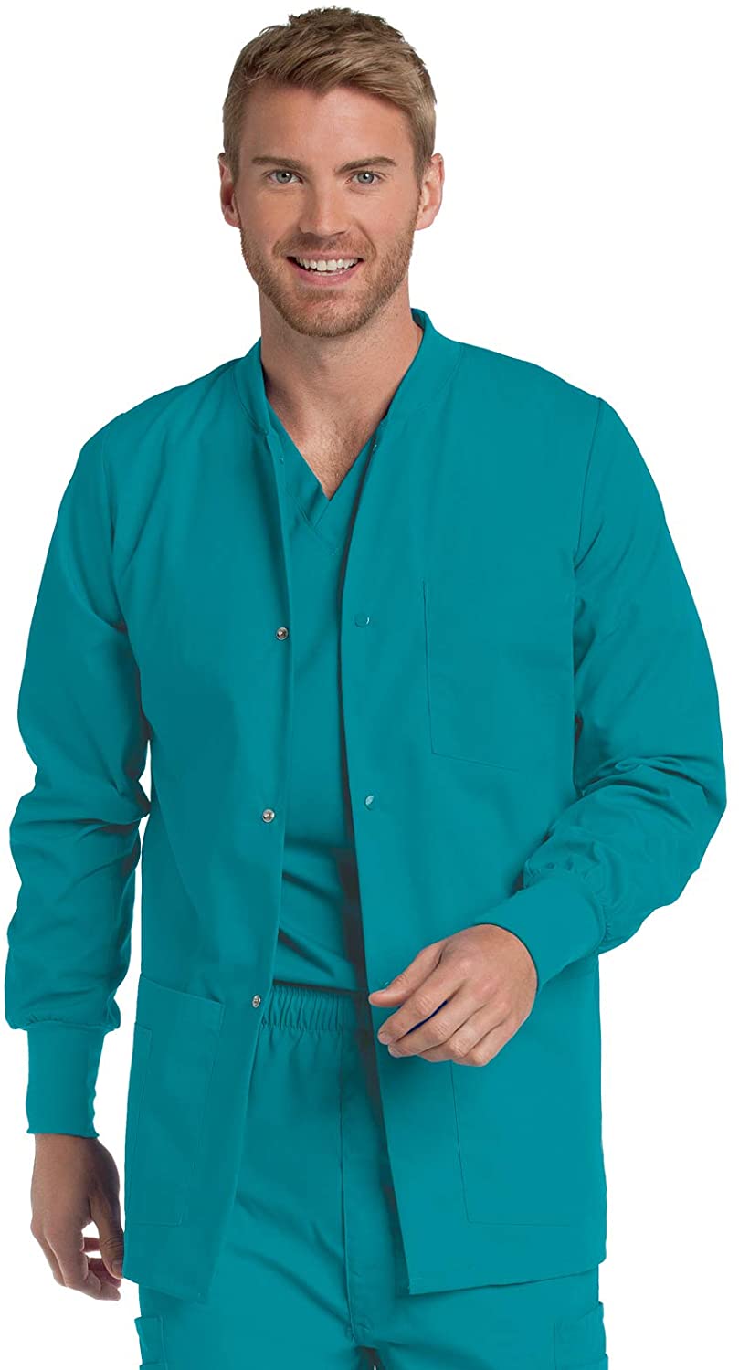 Landau Men's Premium 4-Pocket Classic Fit Warm-Up Medical Scrub Jacket, Teal, Small