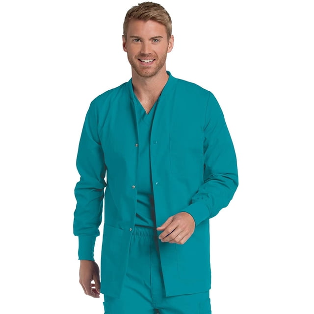 Landau Men's Premium 4-Pocket Classic Fit Warm-Up Medical Scrub Jacket, Teal, Small