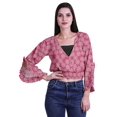 thumbnail image 1 of Moomaya Haut Court Imprimé pour Femmes Style Portefeuille Haut à Volants Manches Longues Blouse Décontractée d'Été, 1 of 5