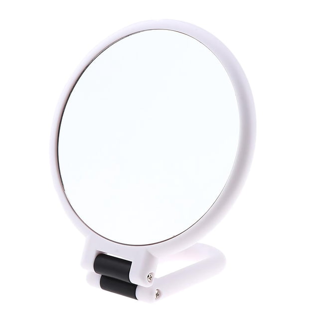 Miroir Grossissant Pliant 5X Double Face, Miroir de Maquillage Portatif avec Cadre en Plastique Blanc et Poignée Pliable. le Miroir Présente une surface Lisse, Sans Distorsion et une Conception Compacte, Mesurant Environ 13,5x15x2,5 cm. Idéal pour une application de Maquillage Détaillée et portable pour une Utilisation en Déplacement.