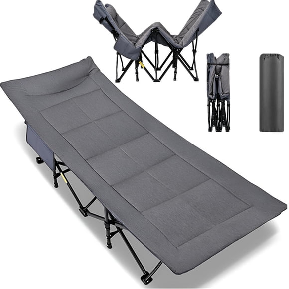 Padded Camping Cots with Headrest, Portable Folding Bed Sleeping Cots with Carry Bag and Cotton Padding, Support 450LBS, Comfortable with Cationic Fabric