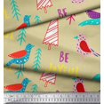 thumbnail image 2 of Soimoi Beige Silk Fabric Text & Bird Artistic Print Fabric by Yard 42 Inch Wide, 2 of 5