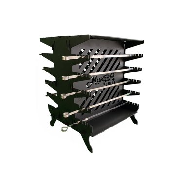 Gril au Charbon Vertical Pliable avec 10 Brochettes - Mangal Portable pour Kebab et Cuisson Extérieure