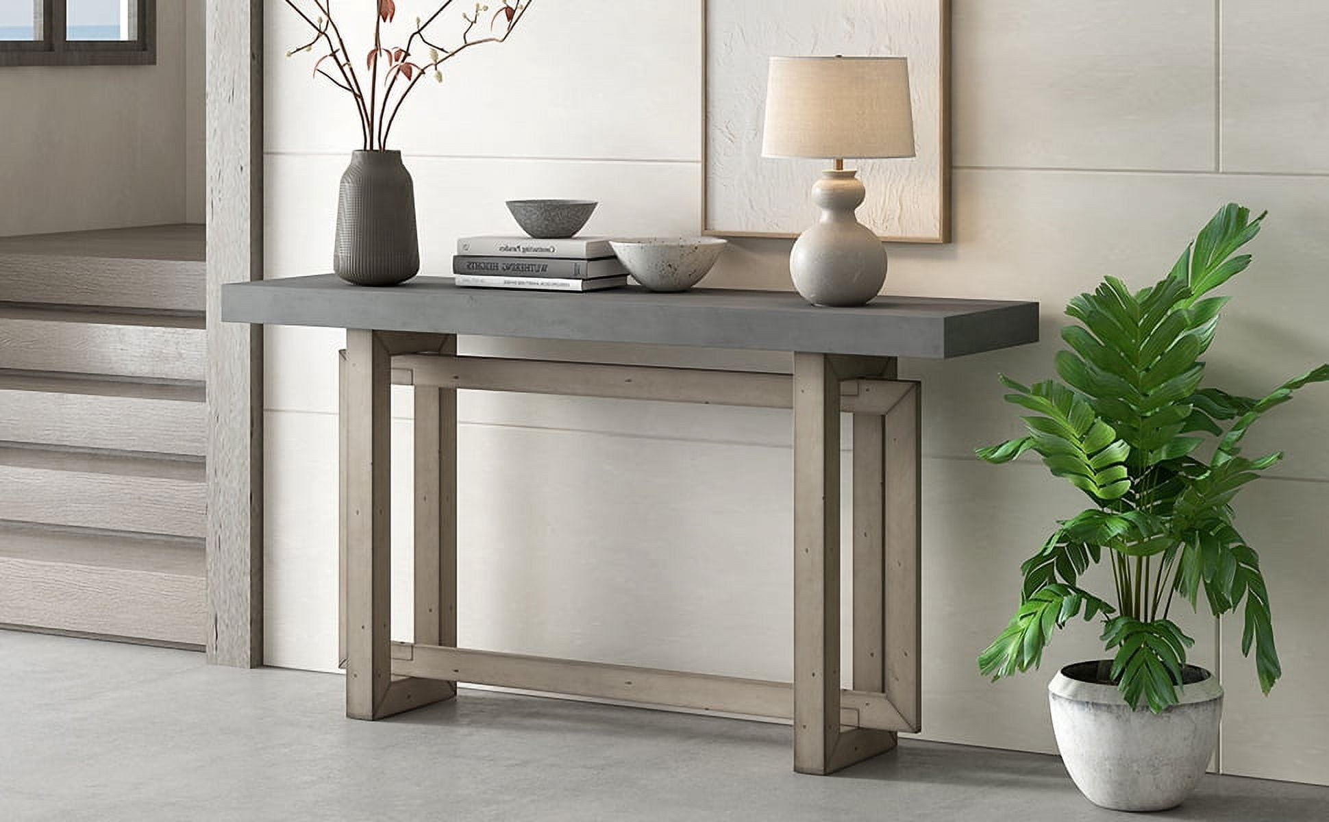 Noble House Table d'Entrée Peinte 59,1 Pouces, Console Design Triple Rectangle en Placage de Pin avec Pieds en Pin Épais, Extra Long, Gris