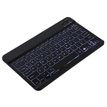 Clavier BT Sans Fil de 10 Pouces Ultra Mince Rechargeable Clavier BT Compatible avec Trois Systèmes Rétroéclairage Monochrome 7 Couleurs Noir