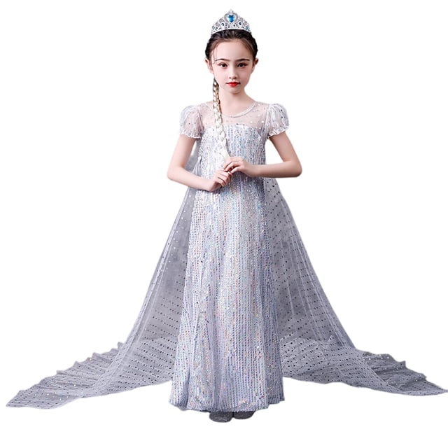 Robe de Fête des Neiges pour Fille Robe Reine Elsa Robe Princesse Jeu de Rôle Robe à Paillettes