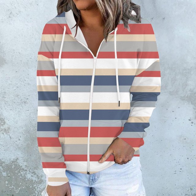 Zip Up Pull à Capuche pour Femmes 50 % de Réduction en Liquidation Blouse Imprimée Mode Manches Longues Hauts Sweat-Shirt Poches à Capuche