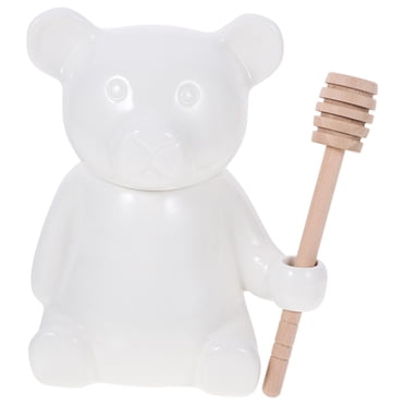 Shisuyan 1 Set Ceramic Honey Jar With Stirring Rod Bear Shaped Honey Contaniner Ceramic Honey Jar