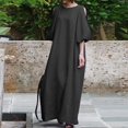 thumbnail image 1 of Gspmoly Robes pour Femmes, Mode Femme Coton et Lin Col Rond Ample Manches Bouffantes Demi-Manches Robe Longue Unie Robes de Vacances pour Femmes jusqu'à 65 % de Rabais, 1 of 8