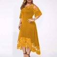 thumbnail image 4 of CHUANK Robes Maxi d'Été Grande Taille pour Invitée de Mariage Robe en Dentelle à Empiècements Épaules Dénudées Longues Robes Manches Courtes, 4 of 7