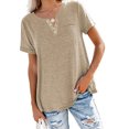 thumbnail image 1 of MAWCLOS T-Shirt pour Femmes Couleur Unie Col en V Tee Confortable Rue Manches Courtes Blouse Kaki 3TG, 1 of 7