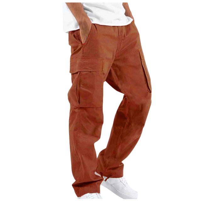 jsaierl Mens Cargo Pants Straight Leg Loose Fit Pants Big & Tall Drawstring Trousers Fitness Cargo Pants with Multi Pockets