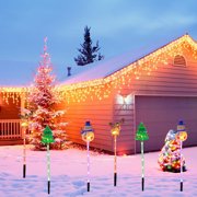EGNMCR Christmas Decorations, LED Christmas Solar Lights Christmas Classic Elements Shape Warm Color Mode Solar Ground Lights Holiday Outdoor Garden Yard Decoration One Tow Five Holiday Solar Lights