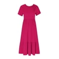 thumbnail image 3 of Jusqu'à 65 % de Rabais! Robes d'Été Mode pour Femmes 2024 Grande Taille Décontractées à Manches Courtes Col Ras du Cou Robe Décontractée Fluide à Étages Maxi de Plage avec Poches, 3 of 5