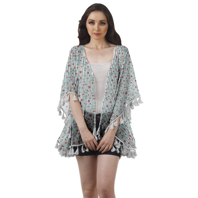 Moomaya Boléro Imprimé à devant Ouvert, Manches Kimono Imprimées, Couvre-Maillot de Plage pour Femmes