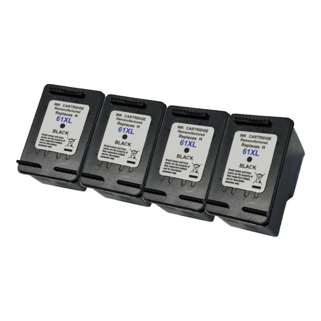L-ink 4 Pack Compatible HP 61XL High Yield Black Ink Cartridge (CH563WN) with four black remanufactured cartridges labeled 61XL, compatible with HP DeskJet and OfficeJet printers, delivering clear, crisp text and sharp images with a 480-page yield for efficient printing.