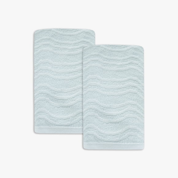 Mainstays Kids 2pk Hand Towel, Light Blue Waves