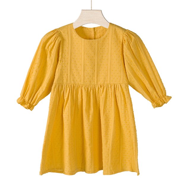 LOVZFMLL Spring And Summer Girls' Solid Color Long Sleeve Round Neck Dress Elegant And Sweet Versatile Girls' Lantern Sleeve Dress
