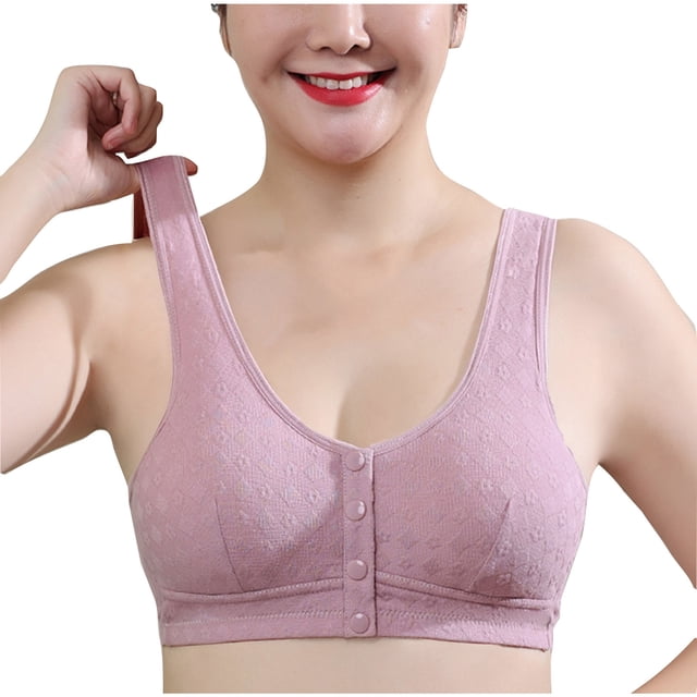 Timegard Wireless Bras for Women Plus Size Front Closure Button Full Support Breathable Comfy Seniors Bra
