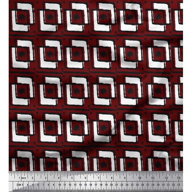 Soimoi Polyester Crepe Fabric Square & Floral Block Decor Fabric Printed Yard 42 Inch Wide