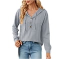 thumbnail image 1 of Yuyuzo Womens Fall Sweatshirts Drawstring V Neck Buttons Long Sleeve Textured Knit Pullover Tops, 1 of 7
