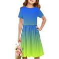 thumbnail image 1 of Été jusqu'à 65 % de Rabais Iumwxz Robe Décontractée Trapèze Robe Tunique pour Adolescentes Robes Col Rond Dégradé Graphique Robe à Manches Courtes pour Enfants Robes Tendance pour Costume 4-14 Ans, 1 of 7