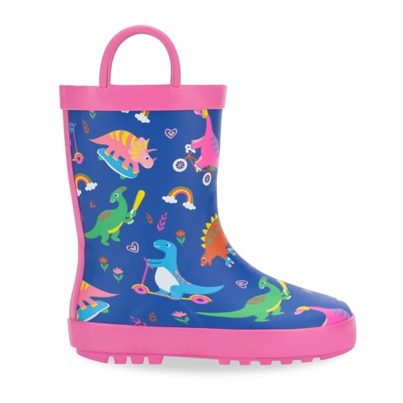 FUNCOO PLUS Bottes de Pluie en Caoutchouc pour Tout-Petits, Bottes Imperméables pour Filles, Dinosaure Sportif Rose, Taille 9