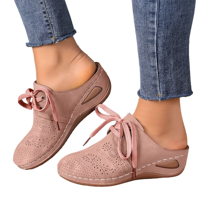 Sabots à Talon Compensé pour Femmes, Mules à Enfiler, Chaussures Confortables à Lacets, Bout Fermé, Sandales d'Été Sans Talon