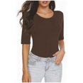 thumbnail image 1 of AherBiu Womens T Shirts Solid Color 1/2 Sleeve Round Neck Summer Slim Tight Stretchy Comfy Basic Tops Tshirts, 1 of 6
