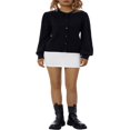 thumbnail image 1 of Women Solid Cropped Cardigan Sweater Lantern Sleeve Ruffle Lapel Collar Button Down Knit Outerwear Green M, 1 of 8