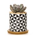 thumbnail image 1 of Plant Pot Cylindrical Flowerpot 7.5x7.6cm Geometric Pattern Simple Black White Nordic Style Home Decor Ceramic Vase, 1 of 2
