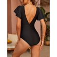thumbnail image 5 of Charmo Womens Double V Neck Swimsuit Ruffled Shoulder One Piece Swimwear Tummy Control Bath Suit, 5 of 5