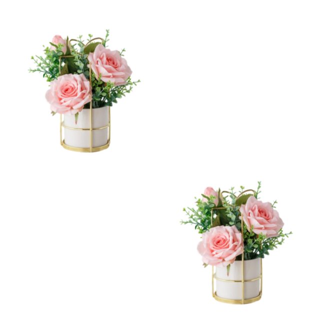 relayinert Simulation Flower Set Low Maintenance Easy To Clean Fake Peony Silk Hydrangea Flower Silk Artificial Flowers With Vase rose pink 2Set