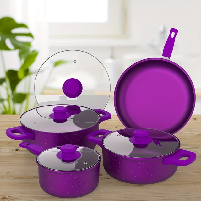 SDOTXAInduction Cookware Set 13 Pieces Washable Brush Resistant Non-Stick Pans With Gumwood Handles Kitchen Cookware Set With Frying Pan Stewing Pot And Stockpot Pan Outdoor Set Home