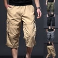 thumbnail image 1 of Styesk Men's Pants Men's Summer Solid Color Multi Pocket Workwear With Elastic Waist Button Fashion Shorts, 1 of 8