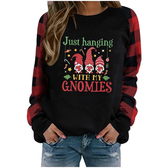 Faithtur Femmes Sweat-Shirt Modèle de Style de Noël à Manches Longues Pull à Carreaux