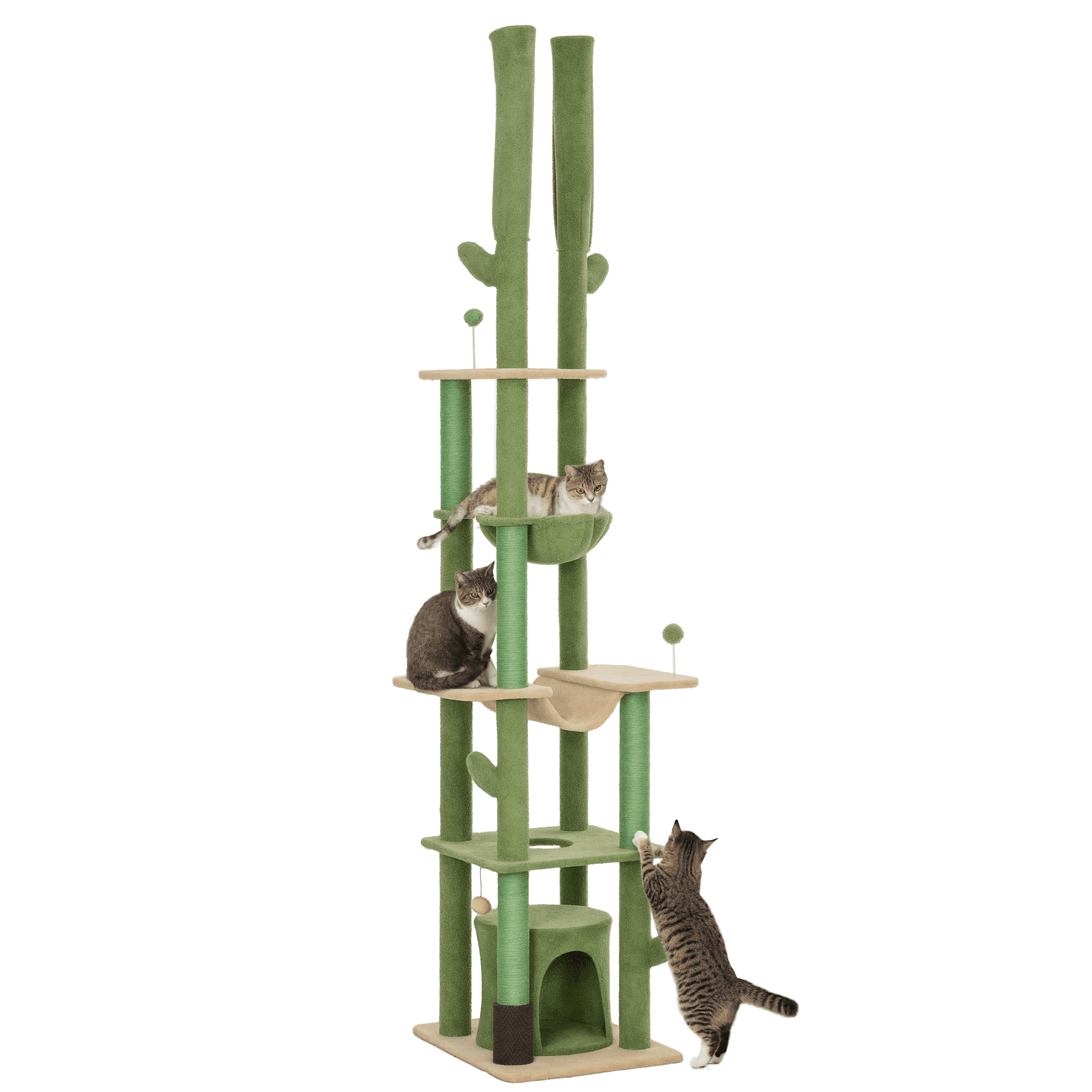 PawHut 89"-100" Floor to Ceiling Cat Tree w/ Scratching Posts, Green