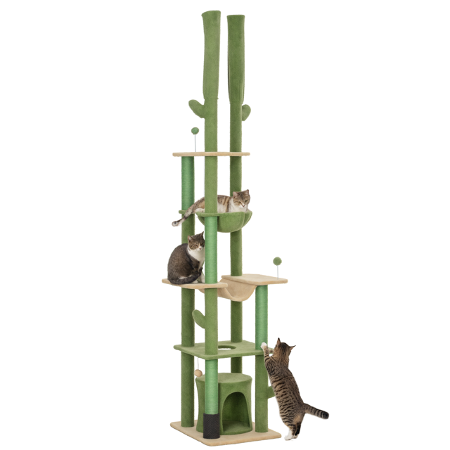 PawHut 89"-100" Floor to Ceiling Cat Tree w/ Scratching Posts, Green