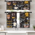 thumbnail image 1 of Coffee Kitchen Curtains Yellow Black Brown White Window Curtains Valance and Tier Set, Cute Rod Pocket Short Tier Curtain, Cartoon Doodle Small Cafe Curtains for Kitchen Decor, 1 of 1