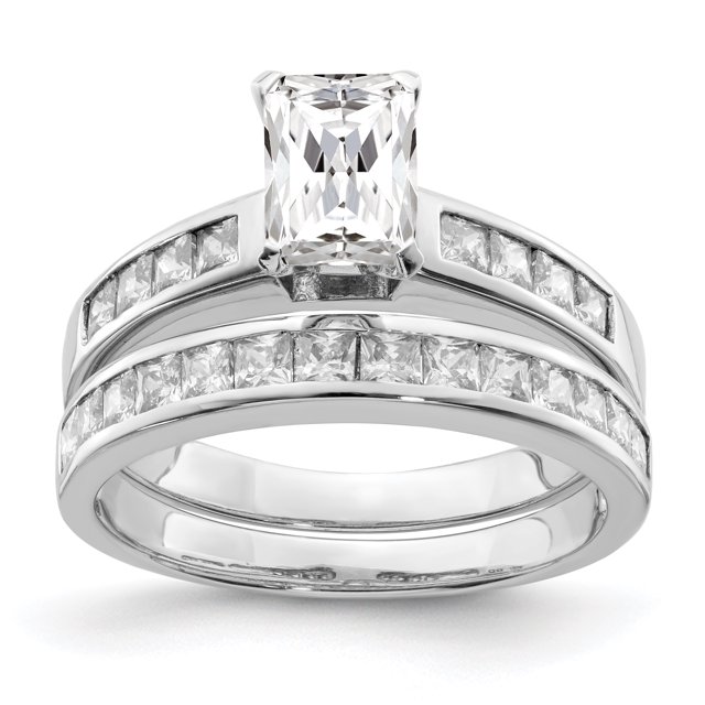 Bague de Mariage 2 Pcs en Argent Sterling 925 Rhodié avec Zircon Cubique Taille 7