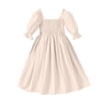 thumbnail image 4 of Robe Petite Fille à Manches Bouffantes, Robes d'Été, Robe Évasée à Étages en Ligne A, Robe Smockée, Robes de Bal pour Filles, 4 of 5