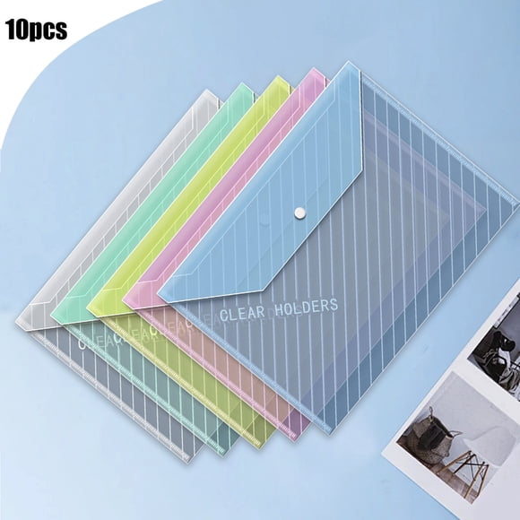 Roiihwy 10 Pack Plastic Envelopes File Folders Set, Clear Folder for Document Letter A4 Size Envelopes for Classroom Home Work Office Organizer, Clear