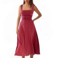 thumbnail image 1 of Timegard Robes d'Été pour Femmes à Larges Bretelles, Encolure Carrée, Sans Manches, Couleur Unie, Coupe Ajustée, Décontractée, Confortable, 1 of 6