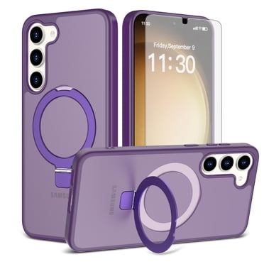 Asuwish Étui de Téléphone pour Samsung Galaxy S23 Plus S23+ 5G Protecteur d'Écran en Verre Trempé Support Pliant Magnétique Givré Translucide Robuste Antichoc Étui de Protection SM-S916U Femmes Violet Foncé