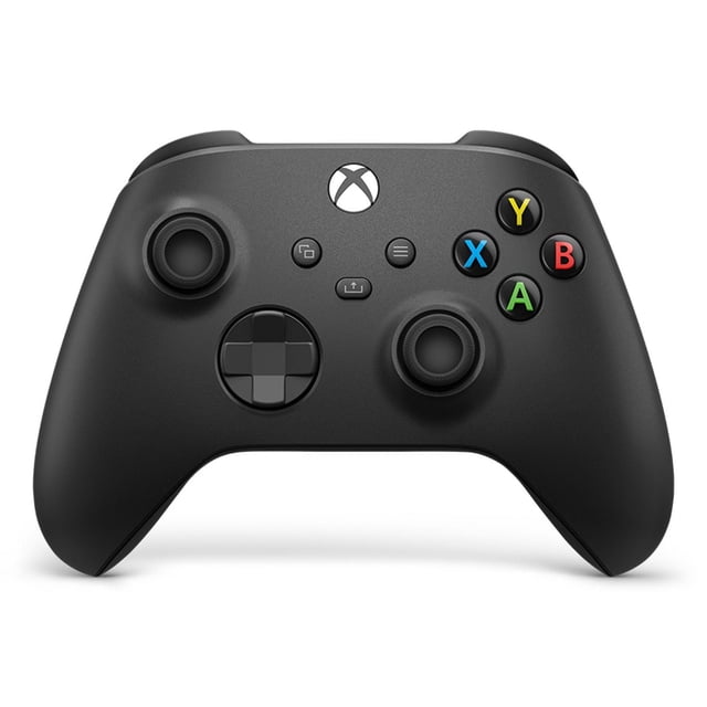 Xbox Manette Sans Fil en Noir Carbone avec Vue Orientée vers l'Avant Montrant des surfaces Sculptées, Pavé en D Hybride, Poignées Texturées sur Gâchettes et Pare-Chocs, Boutons ABXY Colorés, Bouton logo Xbox, Technologie Sans Fil Bluetooth et Prise audio Casque 3,5 mm pour Jeux Polyvalents et Mappage de Boutons Personnalisé.