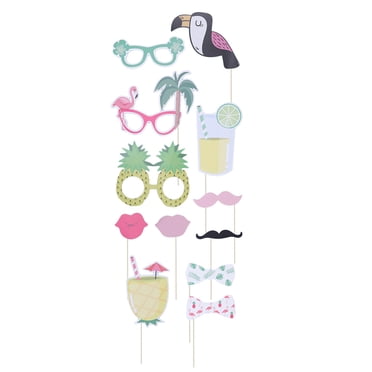 CIMAXIC Ensemble de 15 Accessoires Photo Fête Hawaïenne Lunettes Ananas Flamant Rose Décoration Amusante Été Plage Fournitures de Fête, 7.87"X4.72"X0.04 Pouces